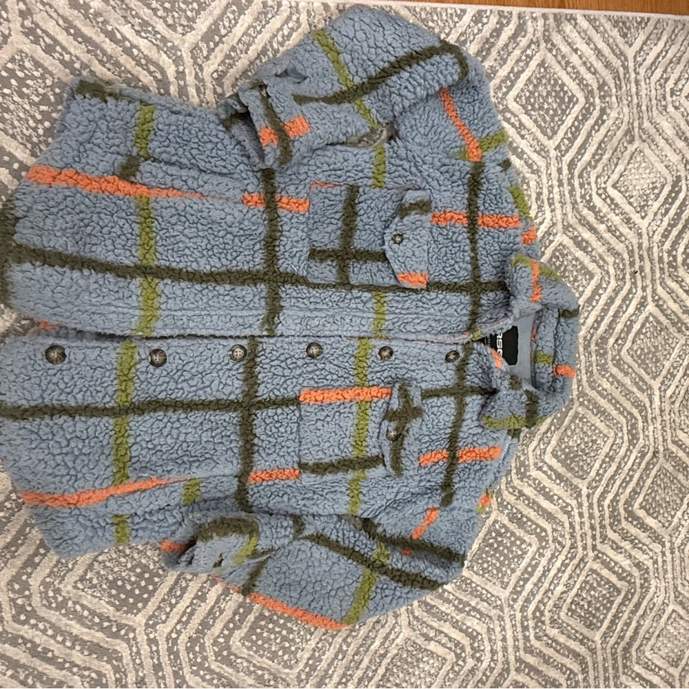 RSQ Blue Sherpa Jacket with Plaid Accents